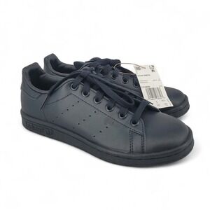 Adidas‎ Stan Smith Black Leather Sneakers Mens 4.5 Womens 5.5 NWT Casual